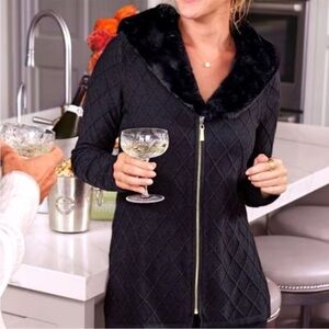 Soft Surroundings Secreta Zip Up Sweater Faux Fur Collar